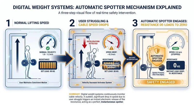 Built-in sensors act as an automatic spotter, instantly removing resistance if a user fails a repetition.