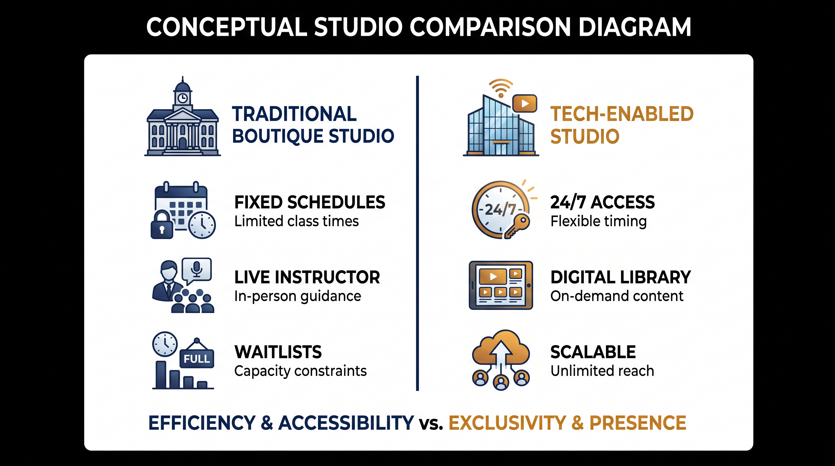 Comparing the operational constraints of traditional studios against the scalable tech-enabled model.