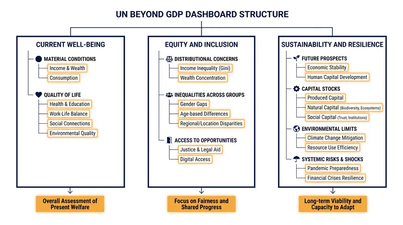 The 31 indicators are structured around three core dimensions of societal health.