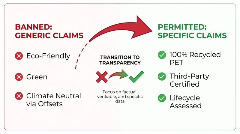 The ECGT Directive blacklists vague marketing terms, requiring highly specific, contextualized data instead.