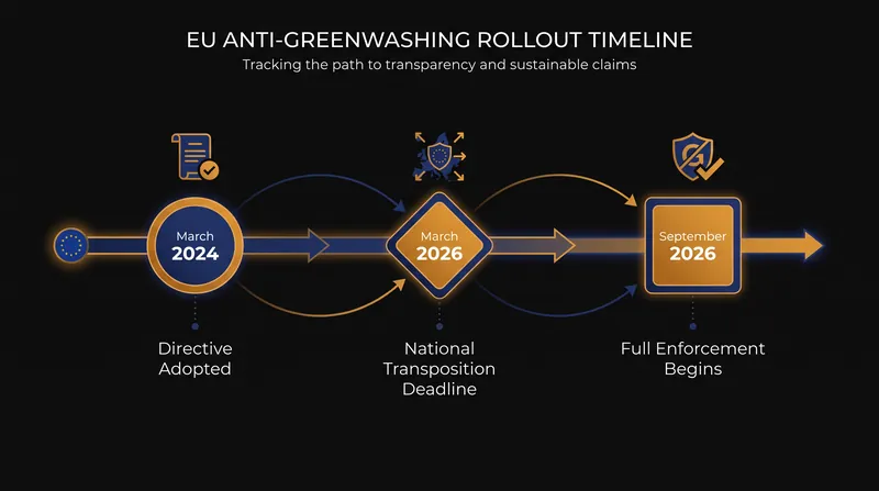 The timeline for the Empowering Consumers for the Green Transition Directive.
