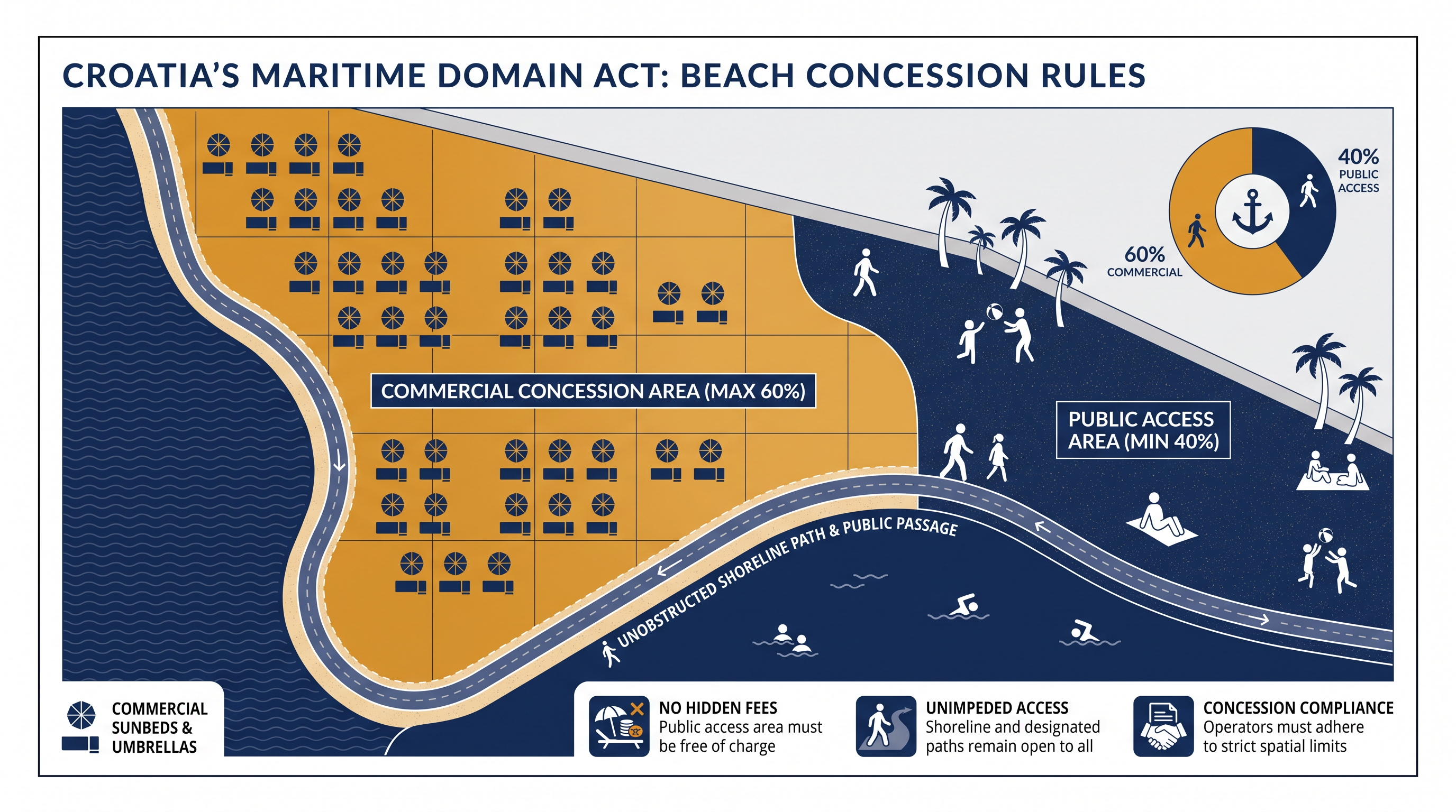 Concessionaires are strictly limited in how much of the beach they can occupy with commercial equipment.