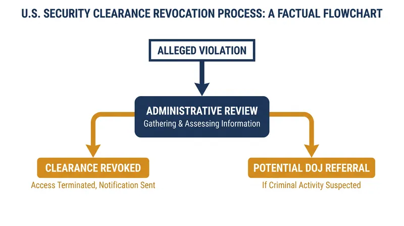 The executive branch holds broad administrative authority to revoke security clearances independently of criminal prosecution.