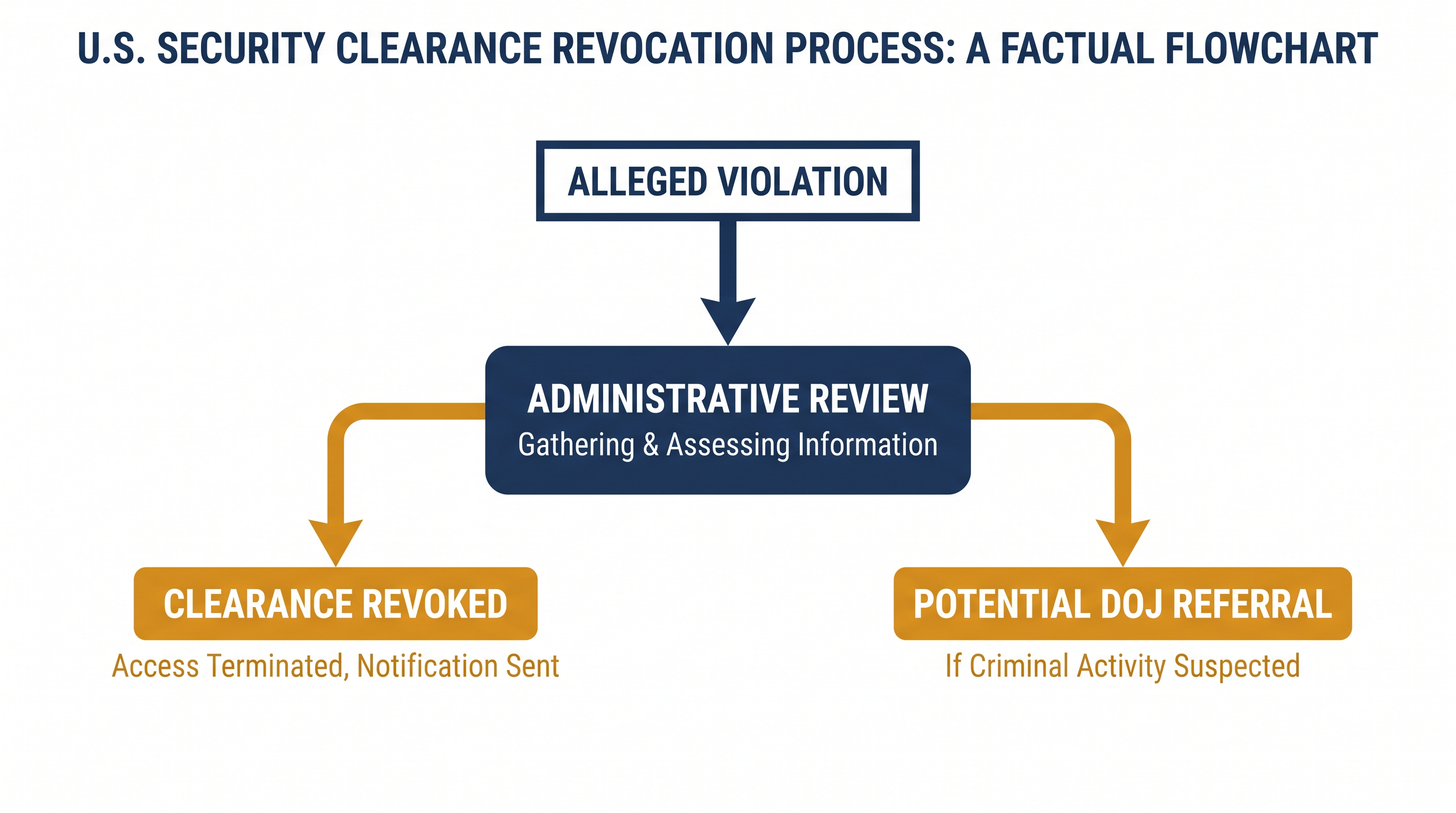 The executive branch holds broad administrative authority to revoke security clearances independently of criminal prosecution.