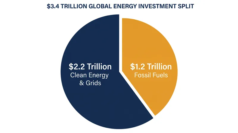 Clean energy technologies continue to attract nearly twice the capital of fossil fuels.