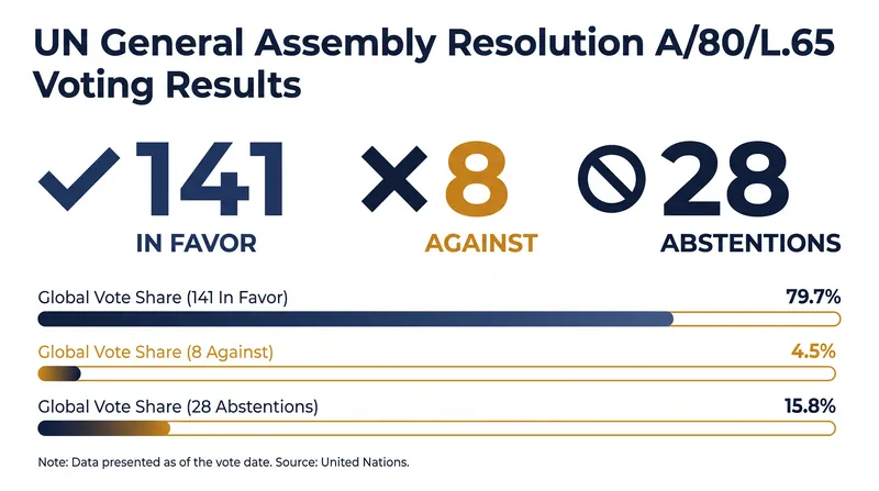 The UN General Assembly formally endorsed the ICJ's legal framework with a commanding majority.