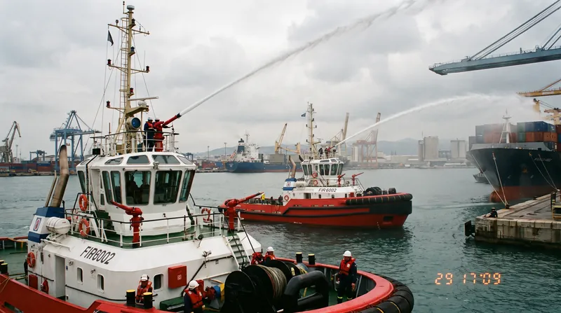 Emergency responders deployed tugboats to separate the burning vessels and prevent a larger explosion.
