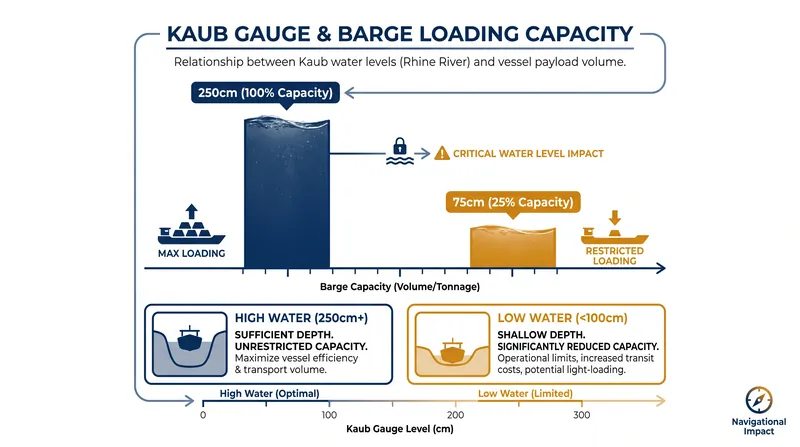 How the Kaub gauge dictates the maximum cargo capacity for standard 135-meter river barges.
