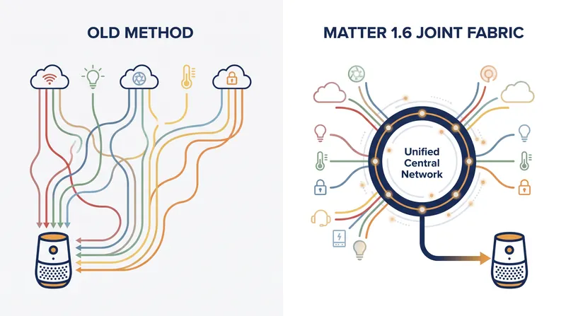 Joint Fabric allows multiple smart home platforms to co-administer a single shared network, eliminating redundant connections.
