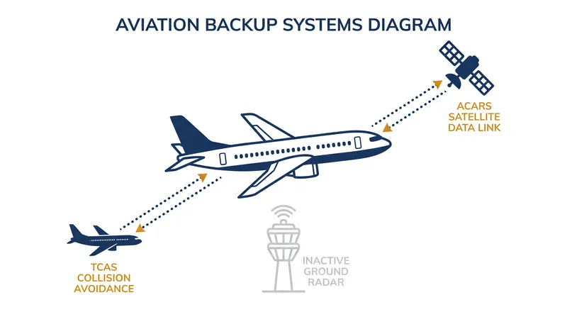 Redundant data links and plane-to-plane collision avoidance systems kept airborne flights safe during the ground outage.