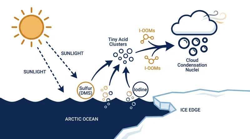 How marine emissions and sunlight combine to form cloud condensation nuclei.