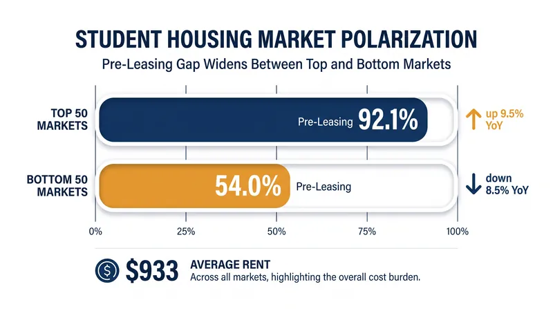 While national pre-leasing averages remain strong, the gap between the highest and lowest performing university markets has widened significantly in 2026.