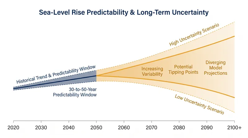 Models show a reliable window for adaptation before uncertainty spikes mid-century.