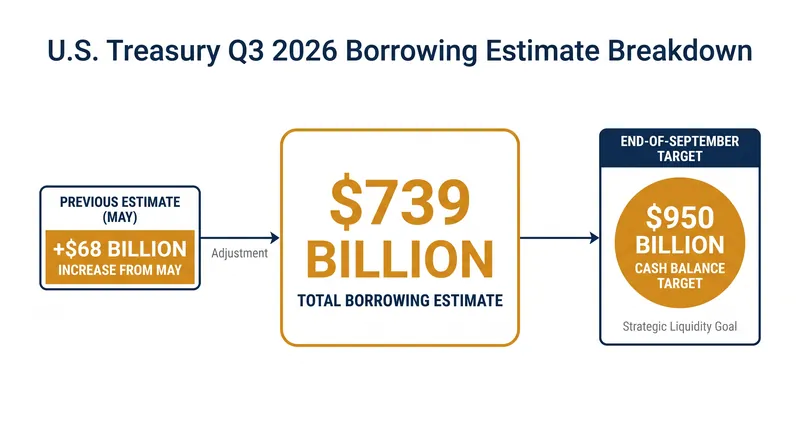 A breakdown of the Treasury's revised third-quarter borrowing needs and cash balance targets.