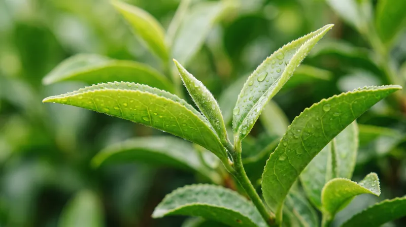 The tea plant produces L-theanine in its roots before transporting it to the young leaves.