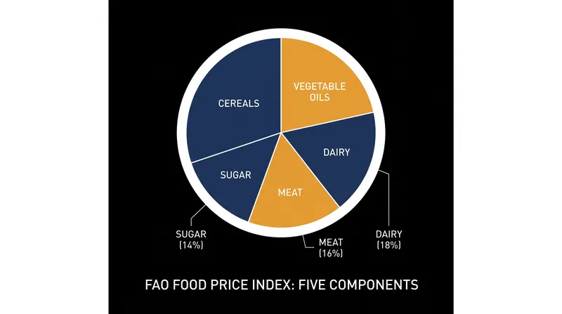 The FAO Food Price Index tracks five major commodity groups to measure global wholesale food costs.