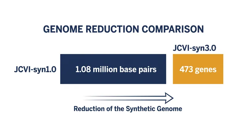 The genetic reduction from the first synthetic cell to the minimal genome.
