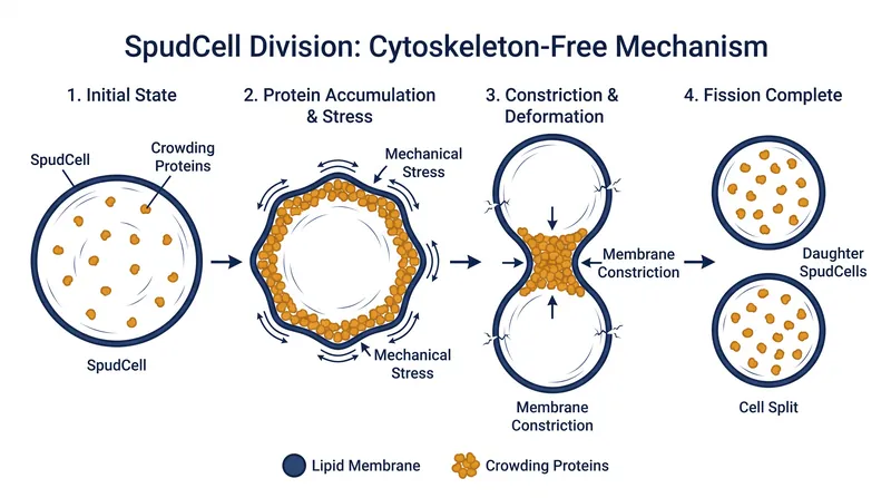 Mechanical stress drives the division of fully synthetic cells.