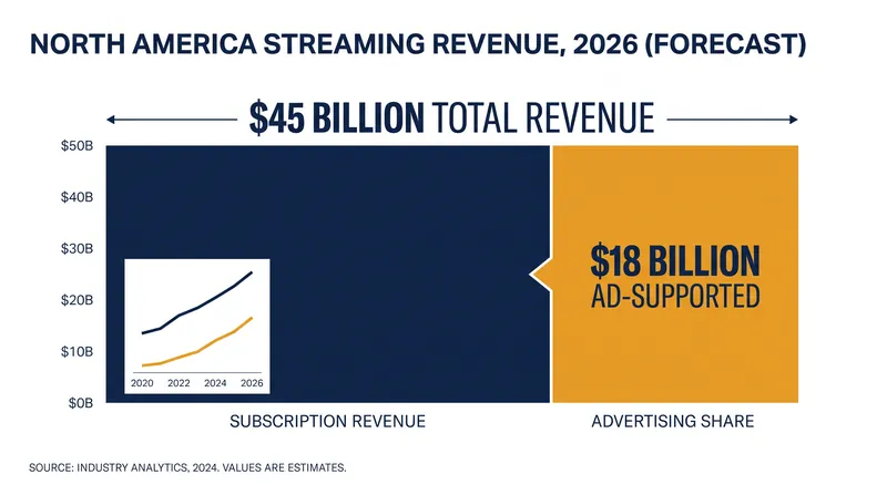 Combined subscription and advertising revenues from hybrid plans are projected to exceed $45 billion in 2026.