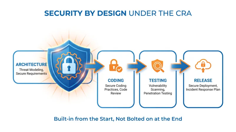 The CRA mandates that security considerations must be documented during the initial design phase.