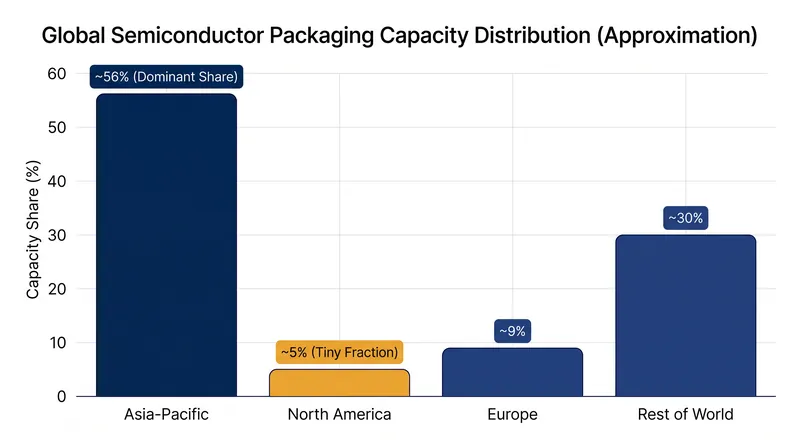 The Asia-Pacific region currently dominates the physical assembly and packaging of global semiconductors.