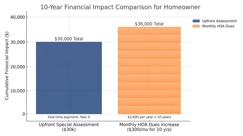 HOA boards must weigh the immediate shock of a special assessment against the long-term interest costs of a commercial loan.
