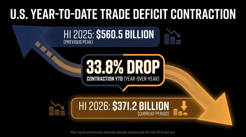 The cumulative trade deficit for the first half of 2026 shrank by nearly 34% compared to the previous year.
