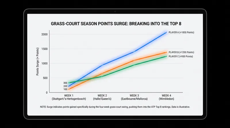 Linda Noskova's dramatic points surge during the grass-court season propelled her into the top eight.
