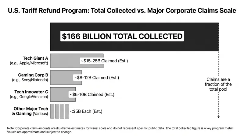 The U.S. government is in the process of refunding $166 billion in invalidated tariffs to corporate importers.