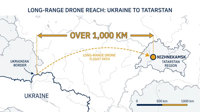 Tatarstan's industrial hubs sit more than 1,000 kilometers from the Ukrainian border.