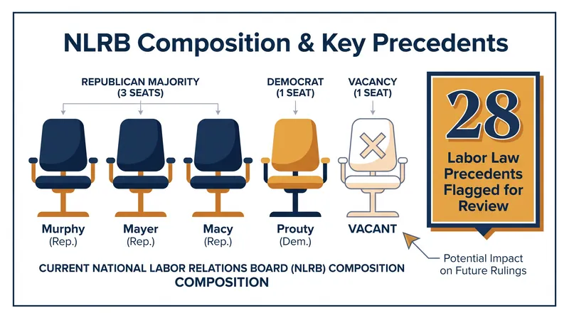 With four seated members, the NLRB's new 3-1 majority has the votes required to overturn 28 previously flagged precedents.
