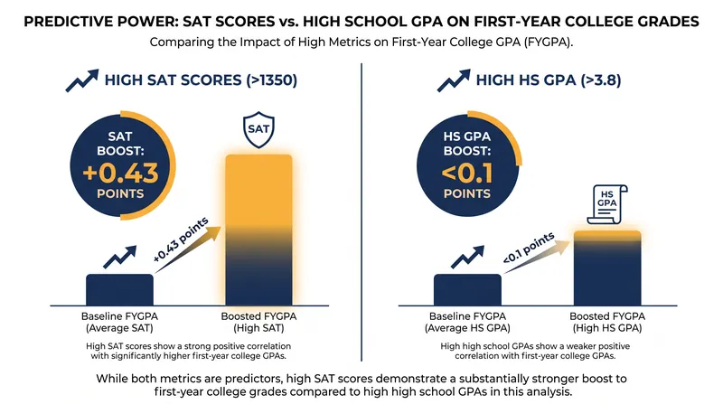 Data from Opportunity Insights shows standardized tests predict college GPA variance far better than high school grades.