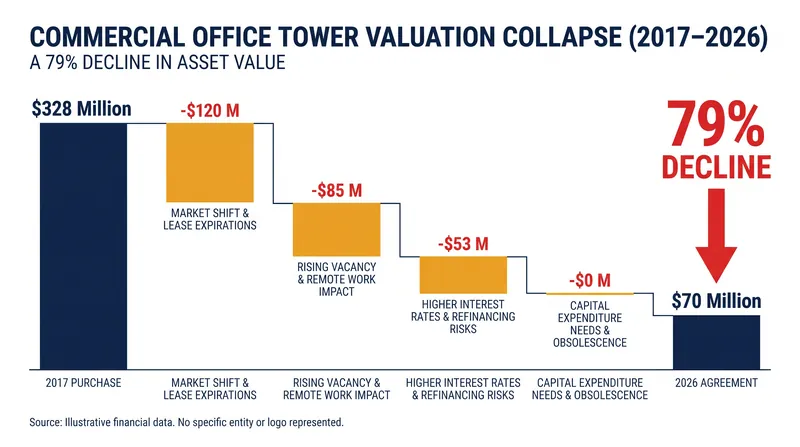 The proposed $70 million sale price represents a 79 percent loss of value compared to the property's pre-pandemic acquisition.