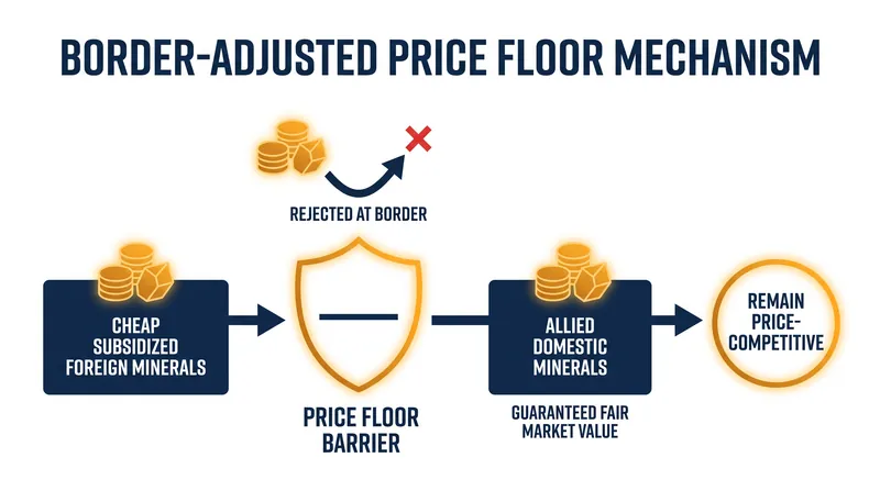 How border-adjusted price floors aim to protect allied mineral investments from subsidized foreign dumping.