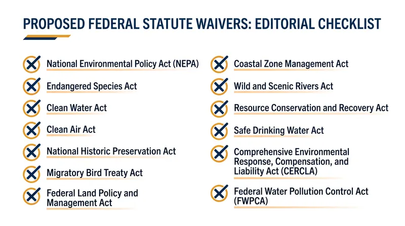 The 13 federal environmental and natural resource laws targeted for waiver under the FAA's proposal.