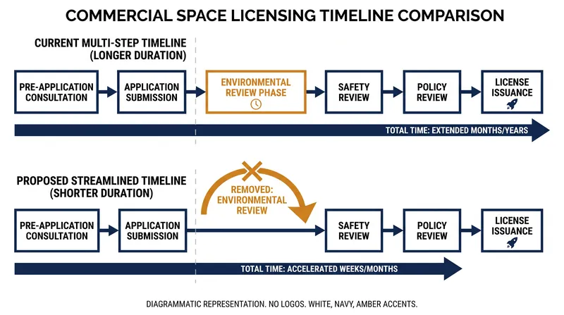 How the proposed waivers would compress the timeline for obtaining a commercial space license.