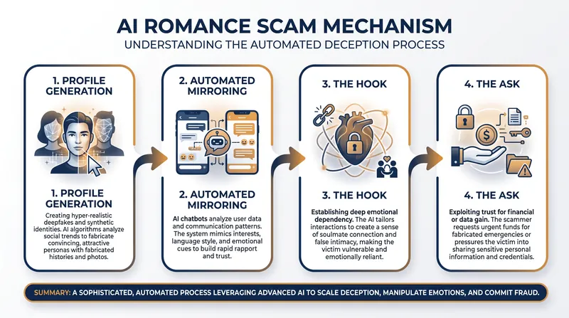 How scammers weaponize artificial intelligence to automate and scale romance fraud.