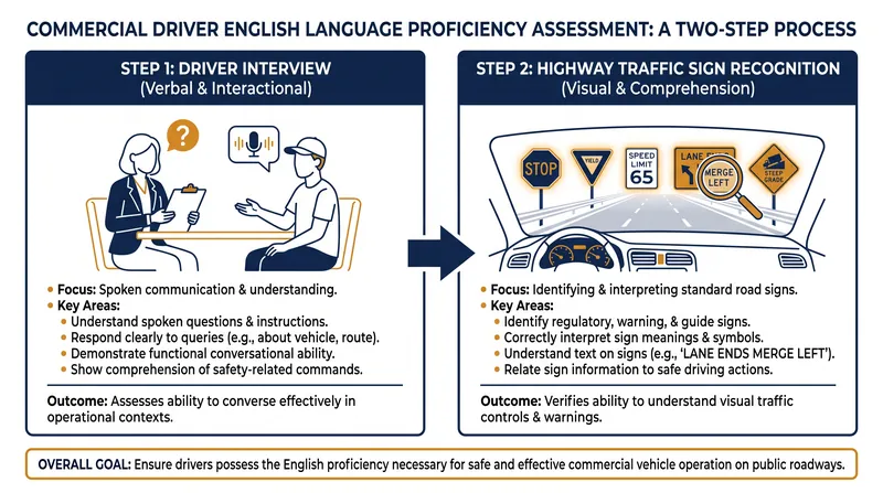The two-step roadside assessment process used by inspectors to determine a driver's English language proficiency.