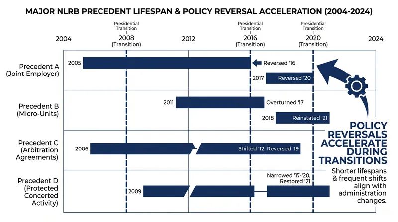 Legal analysts expect the lifespan of labor precedents to shorten significantly as agency leadership turns over more rapidly.