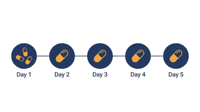 The five-day regimen requires a loading dose of three tablets on the first day, followed by one tablet daily.