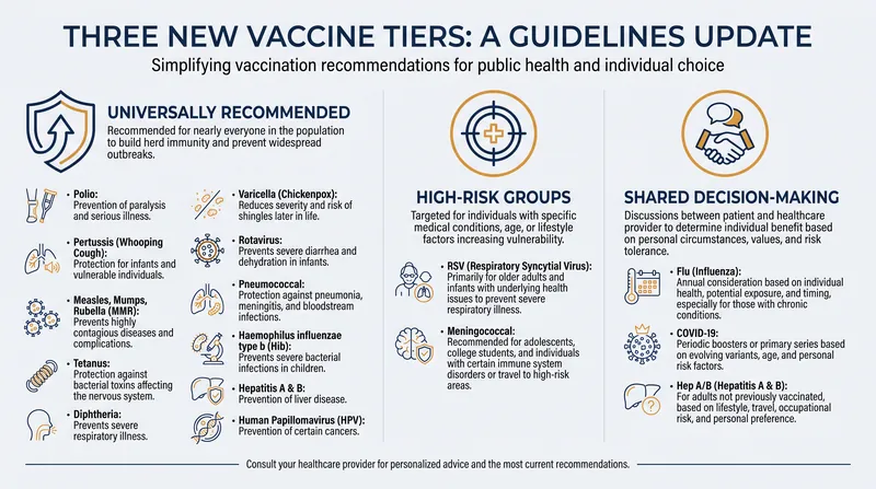 The new federal guidance divides pediatric immunizations into three distinct categories.