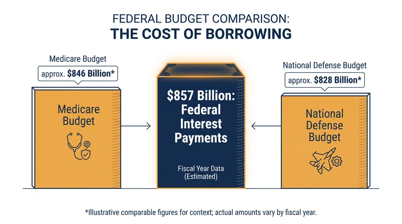 Interest payments on the national debt now exceed federal spending on national defense.