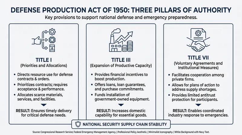 The core authorities granted to the executive branch under the Defense Production Act.