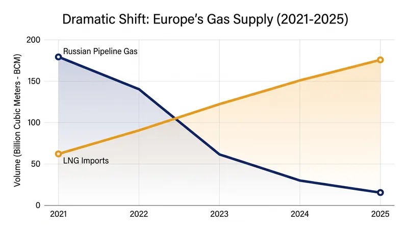 European energy markets absorbed the loss of Ukrainian transit volumes by rapidly expanding LNG import capacity.