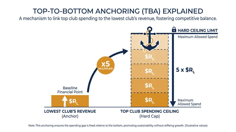 Top-to-Bottom Anchoring (TBA) creates a hard cap based on the league's lowest-earning team.
