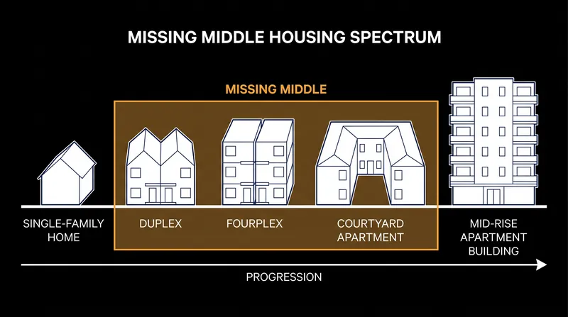 Missing middle housing bridges the gap between detached single-family homes and large apartment complexes.