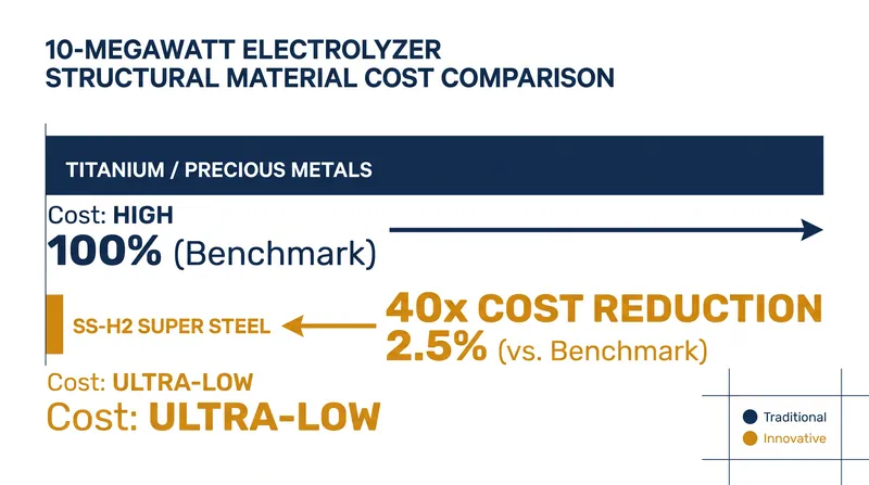 Replacing titanium with SS-H2 reduces structural material costs by a factor of 40.