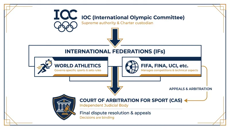 The jurisdictional hierarchy of international Olympic sports.