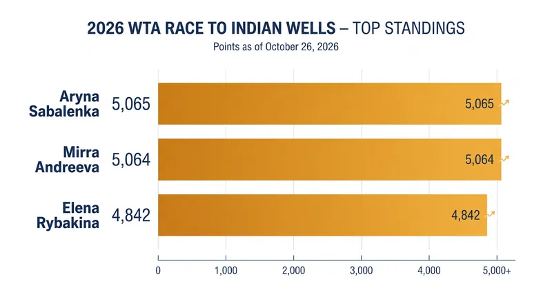 The WTA Race to Indian Wells is incredibly tight at the top, with Rybakina closing the gap on Sabalenka and Andreeva.