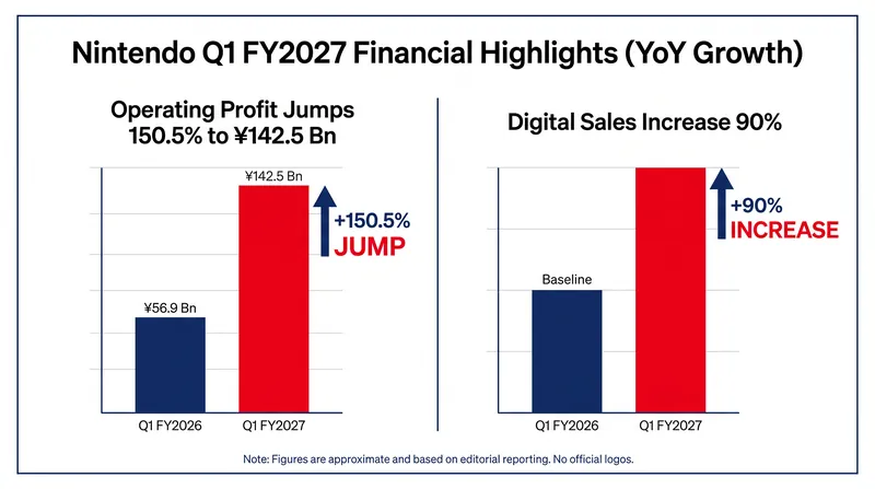 Nintendo's Q1 FY2027 operating profit surged 150.5% on the back of a 90% jump in digital sales.